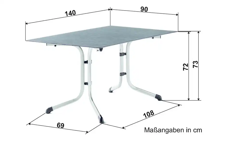 Sieger Boulevard Klapptisch, Bemaßung
