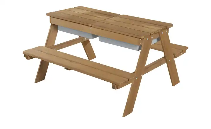 Roba Kindersitzgruppe Play for 4 ohne Lehnen mit 2 Spielwannen Teak