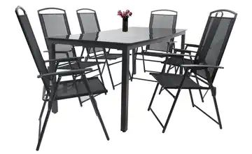 Gartenmöbel 7er-Set Schwarzglas Anthrazit, Schwarz