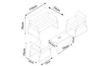 Gartenmöbel 4er-Set Schwarz, Grau